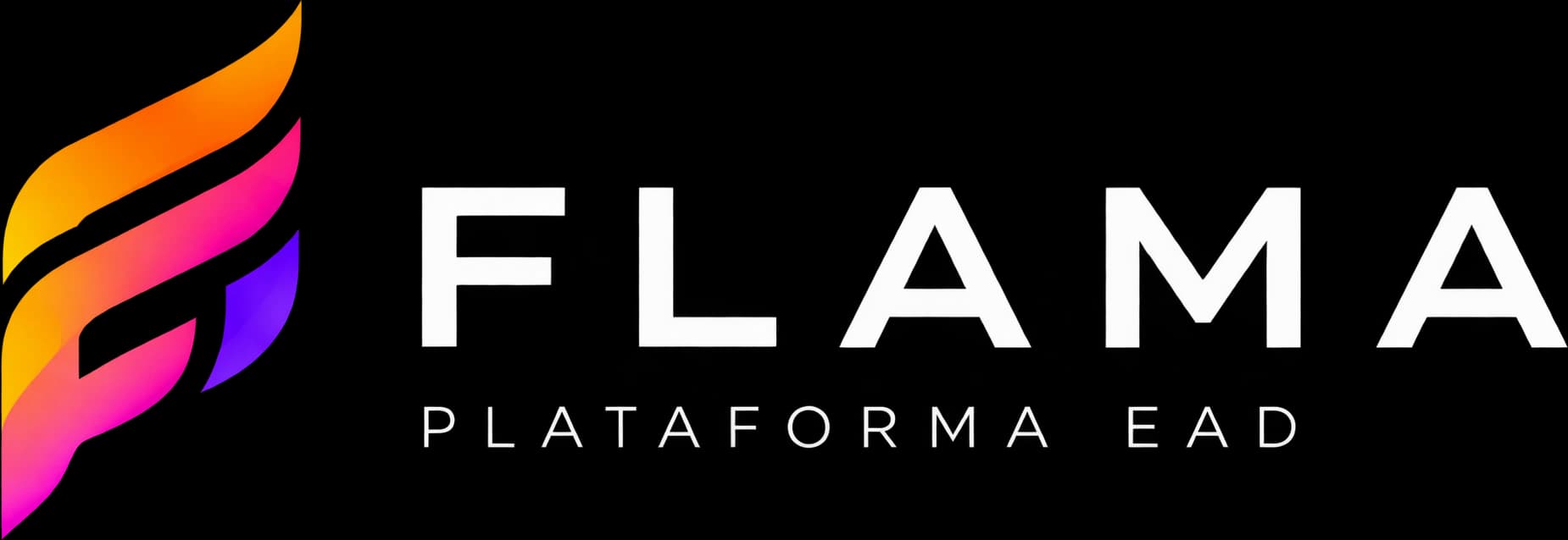 Logotipo FLAMA — Plataforma EAD, com símbolo em gradiente rosa, laranja e roxo