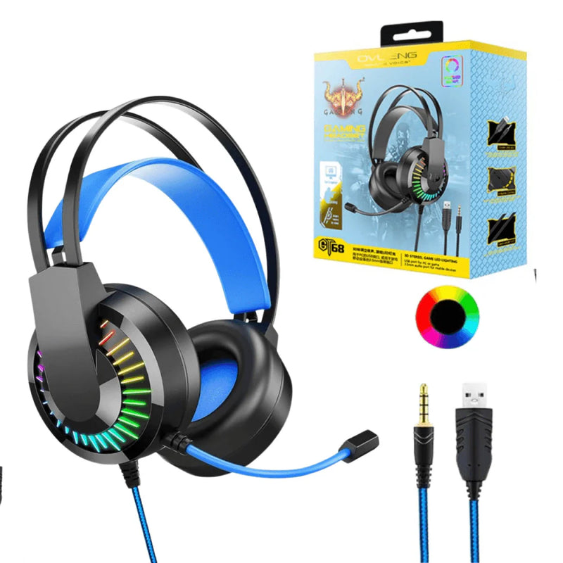 Fone de Ouvido Headset Gamer com Microfone e Led RGB Preto OVLENG - GT68