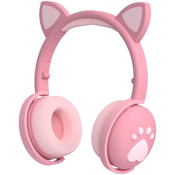 Fone Ouvido Bluetooth Gatinho Sem Fio Com Luz Led 7 Cores ka 902 Rosa