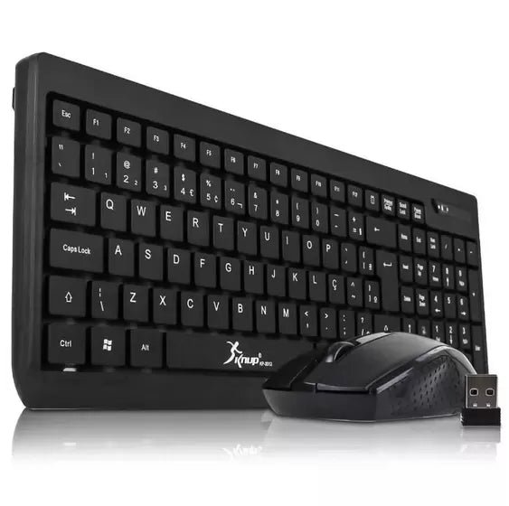 Kit Teclado E Mouse Multimídia Sem Fio Wireless 2.4ghz Abnt2 Preto Preto