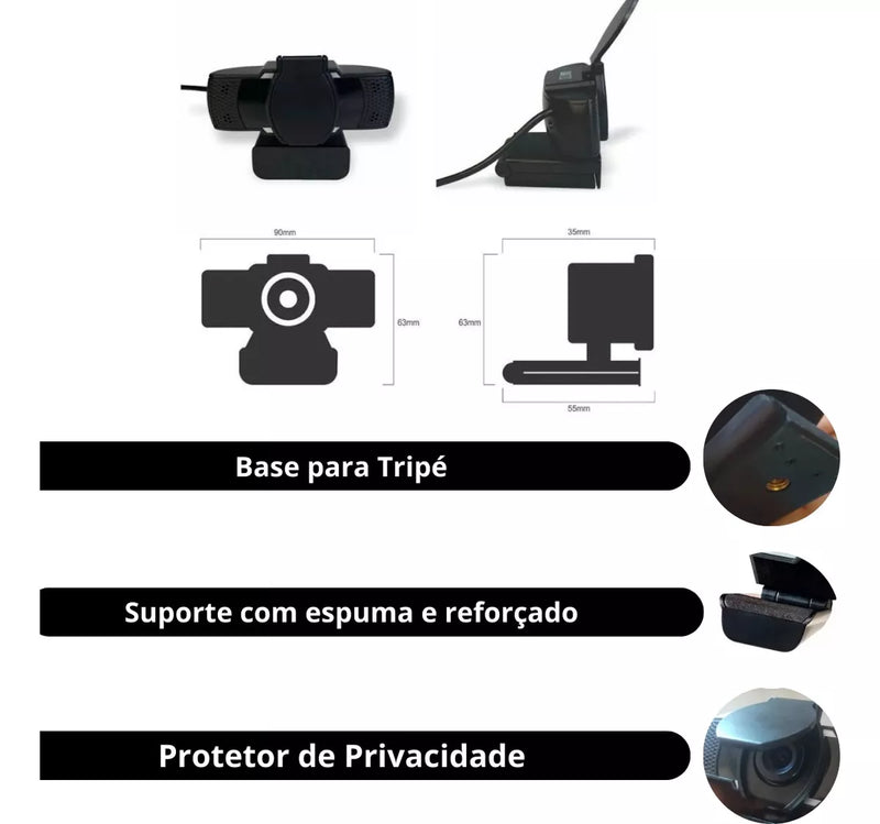 Webcam Rotativa Usb Full Hd 1080p Microfone Pra Computador