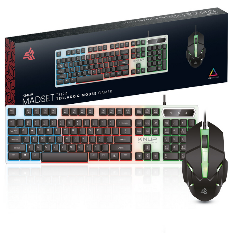 Kit Teclado e Mouse Gamer com Fio e Led RGB KNUP - KP-TE124