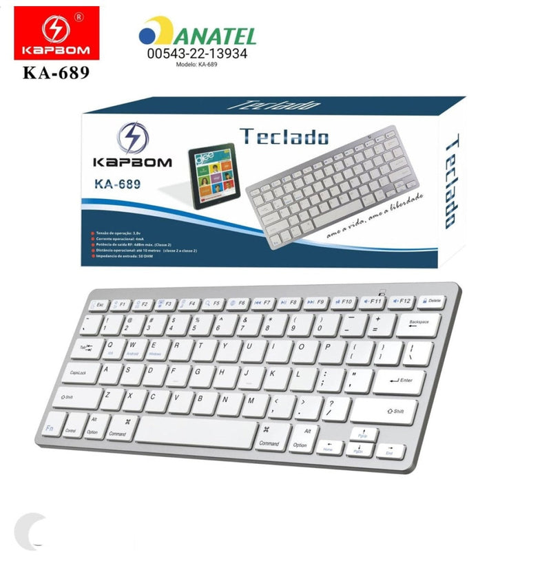 Teclado Bluetooth Sem Fio Padrão ABNT Portátil Branco Pc Tablet Celular