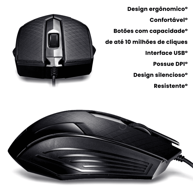 Mouse Óptico 3D Verde SB-S03, 1000 DPI, Com Fio, USB, Design Ergonômico, Preto