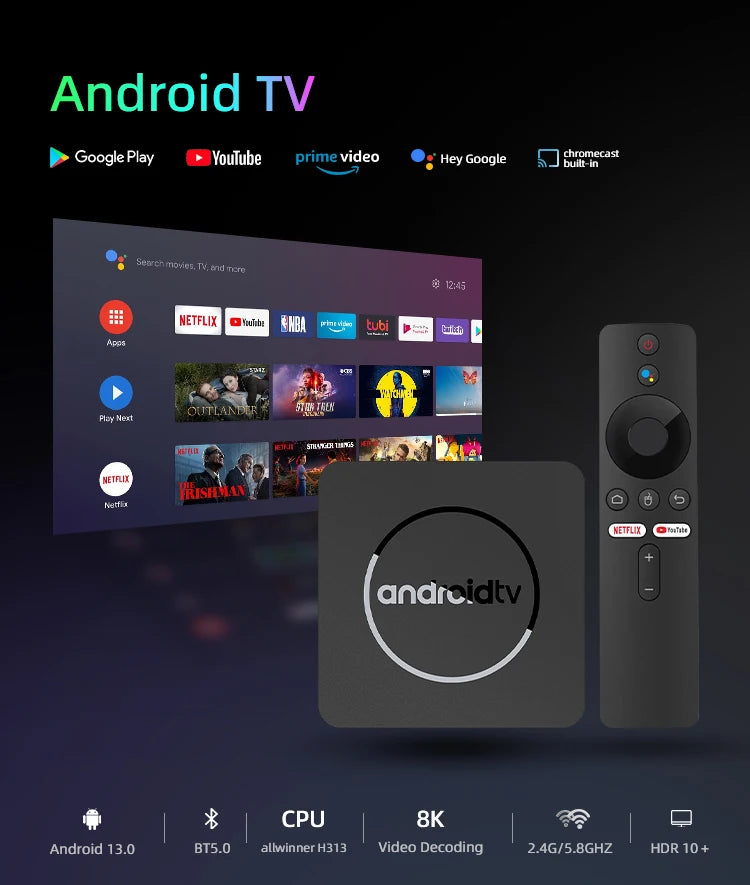 Smart Mini TV Box com Assistente do Google