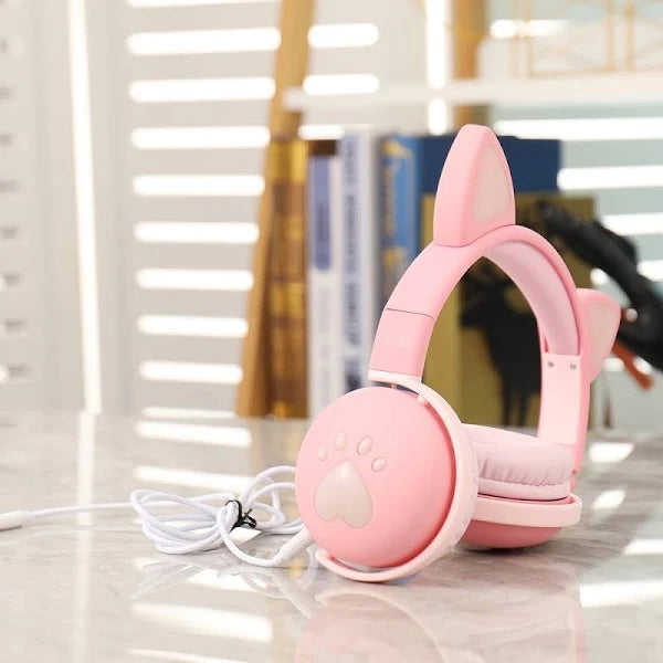 Fone Ouvido Bluetooth Gatinho Sem Fio Com Luz Led 7 Cores ka 902 Rosa