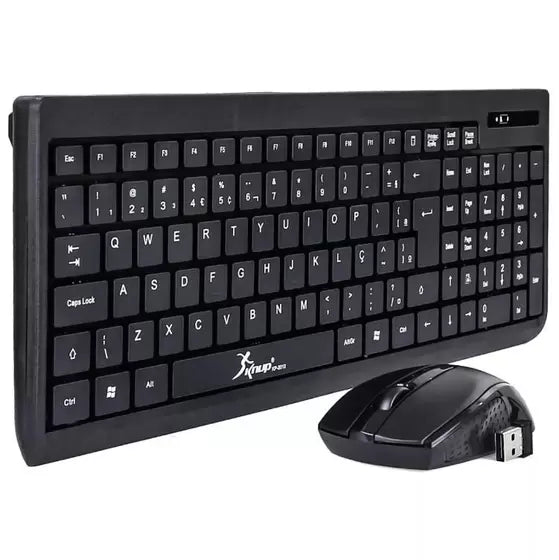 Kit Teclado E Mouse Multimídia Sem Fio Wireless 2.4ghz Abnt2 Preto Preto