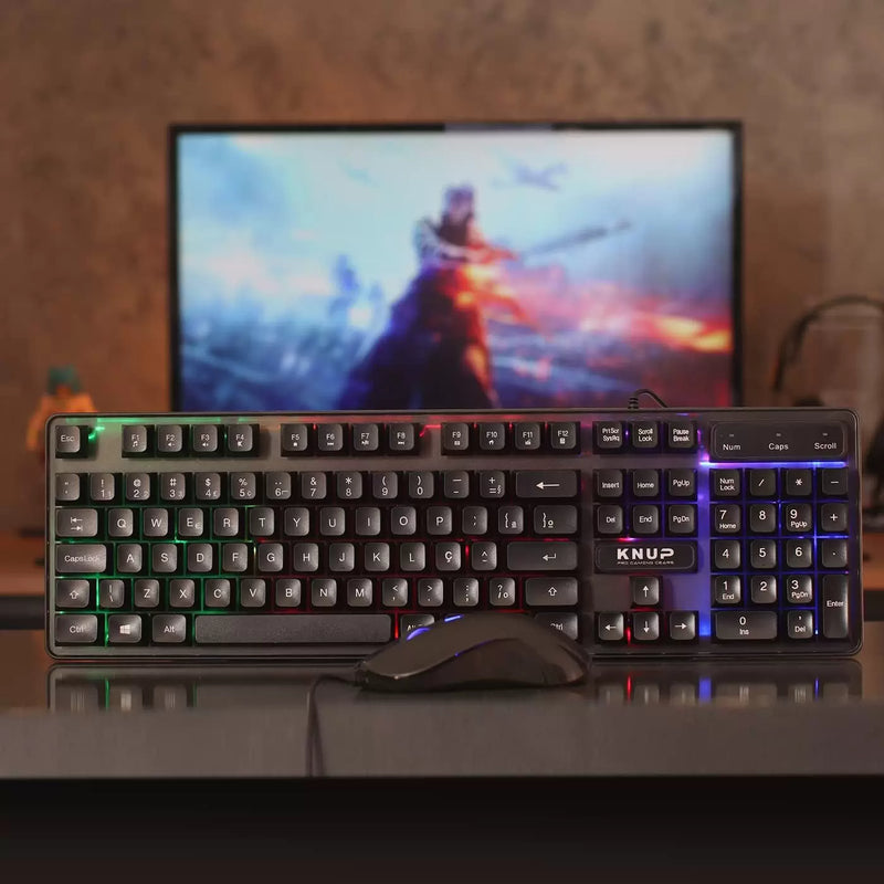 Kit Teclado e Mouse c/Fio Gamer USB RGB TE118 - Knup