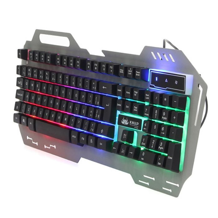 Kit Teclado e Mouse Gamer USB com Led RGB e Suporte para Celular KNUP - KP-2054