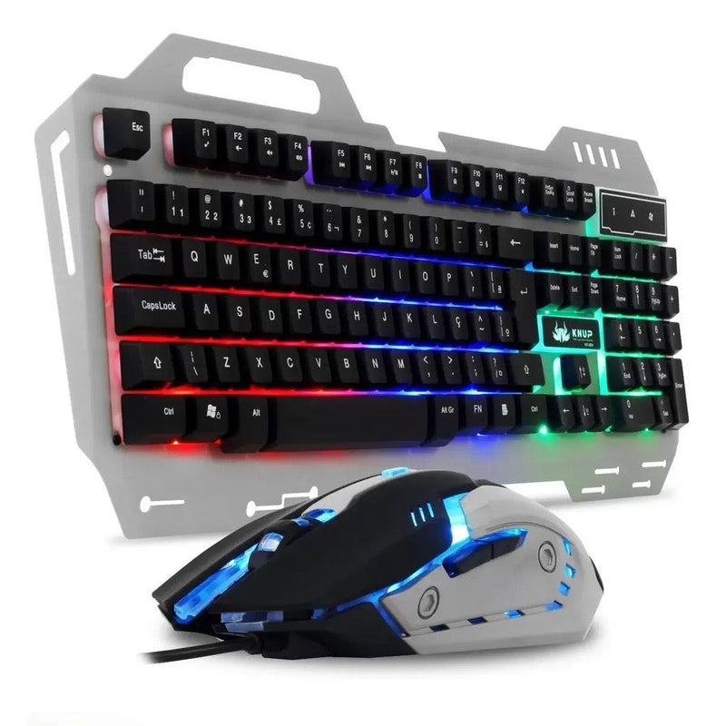 Kit Teclado e Mouse Gamer USB com Led RGB e Suporte para Celular KNUP - KP-2054