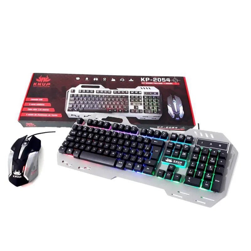 Kit Teclado e Mouse Gamer USB com Led RGB e Suporte para Celular KNUP - KP-2054