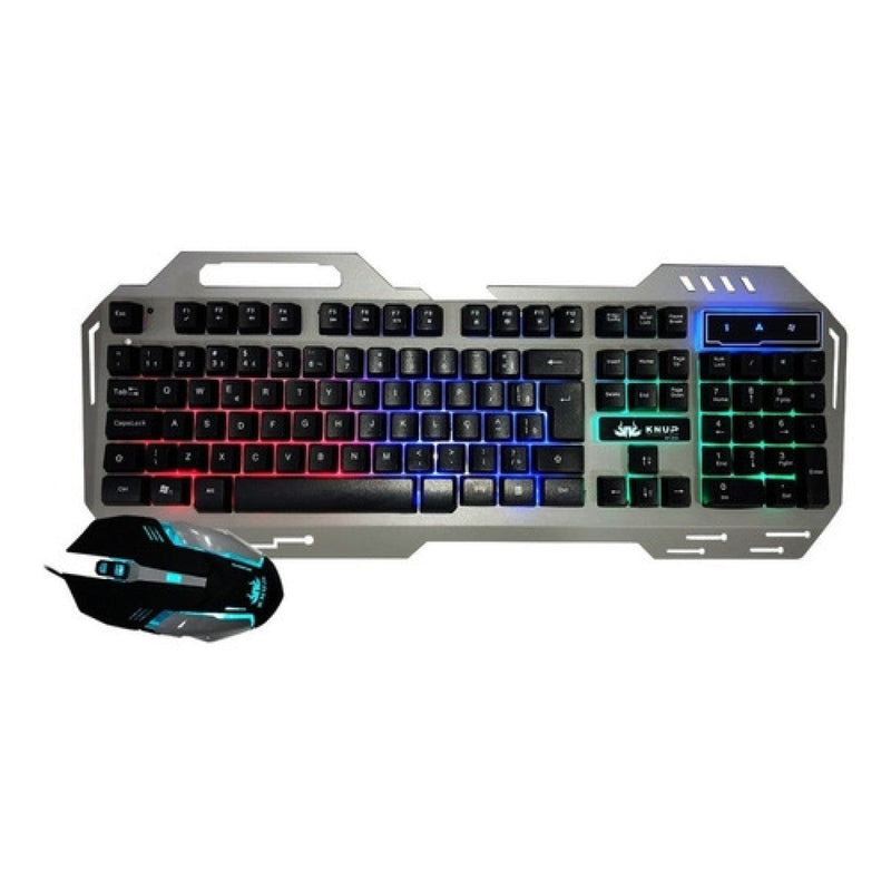 Kit Teclado e Mouse Gamer USB com Led RGB e Suporte para Celular KNUP - KP-2054