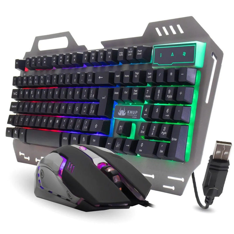 Kit Teclado e Mouse Gamer USB com Led RGB e Suporte para Celular KNUP - KP-2054